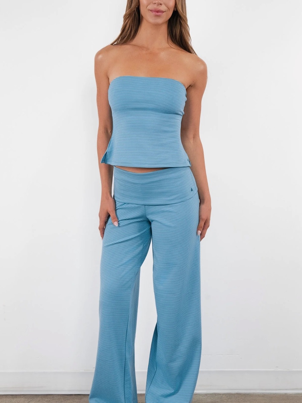 Vitality - Women’s Microstripe Set in Blue - Picture 2 of 2